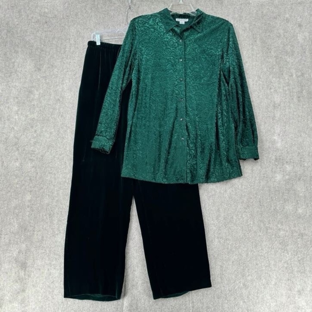 Real Clothes Saks Fifth Avenue Velvet Velour 2-Piece Set LARGE Pants Silk Blend‎